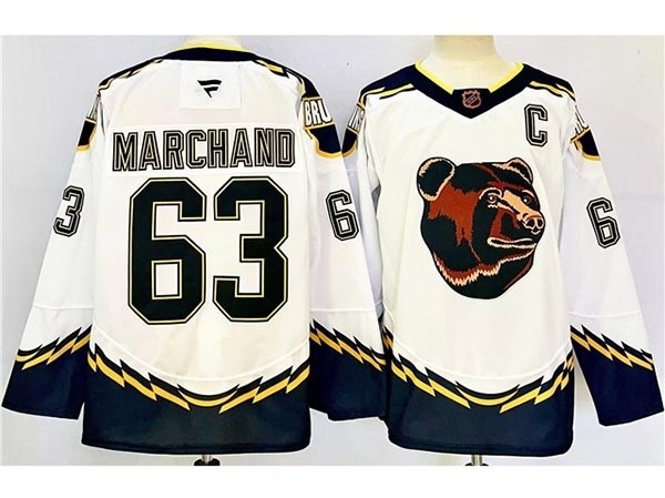 Men's Boston Bruins #63 Brad Marchand White Reverse Retro 2024-25 Jersey