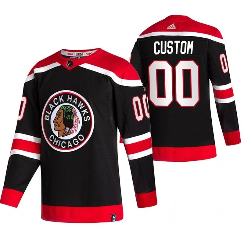 Chicago Blackhawks Custom Black Men's Adidas 2020-21 Reverse Retro Alternate NHL Jersey (Name and number remark in comment column)