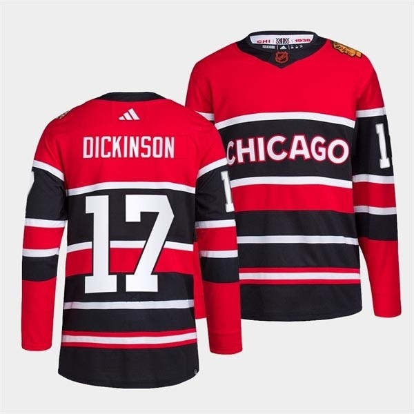 Men's Chicago Blackhawks #17 Jason Dickinson Red-Black 2022-23 Reverse Retro Stitched Jersey