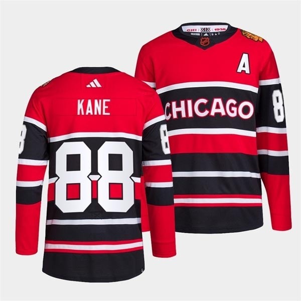 Men's Chicago Blackhawks #88 Patrick Kane Red-Black 2022-23 Reverse Retro Stitched Jersey