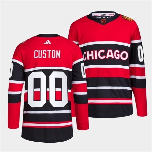 Men's Chicago Blackhawks Custom Red-Black 2022-23 Reverse Retro Stitched Jersey(Name and number remark in comment column)