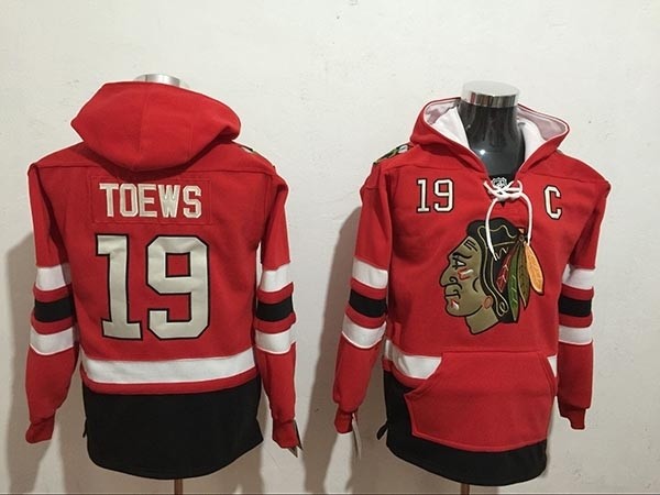 NHL Chicago Blackhawks #19 Jonathan Toews Red All Stitched Hooded Sweatshirt