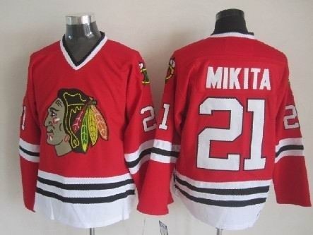 Men's Chicago Blackhawks #21 Stan Mikita Red Throwback CCM Jersey