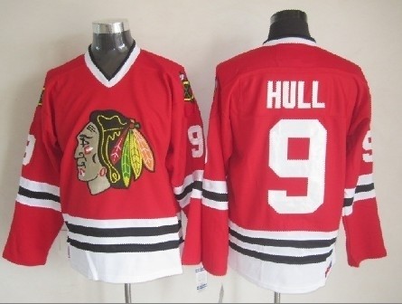 Men's Chicago Blackhawks #9 Bobby Hull Red Throwback CCM Jersey