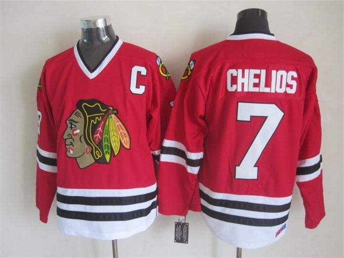 Men's Chicago Blackhawks #7 Chris Chelios Red Throwback CCM Jersey