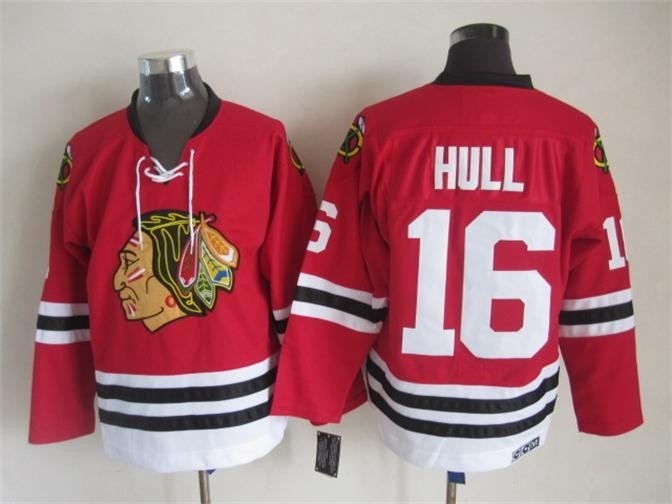 Men's Chicago Blackhawks #16 Bobby Hull 1957-58 Red CCM Throwback Jersey