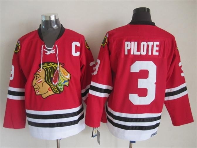 Men's Chicago Blackhawks #3 Pierre Pilote 1957-58 Red CCM Throwback Jersey