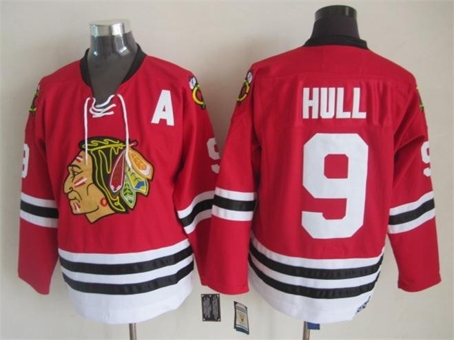 Men's Chicago Blackhawks #9 Bobby Hull 1957-58 Red CCM Throwback Jersey