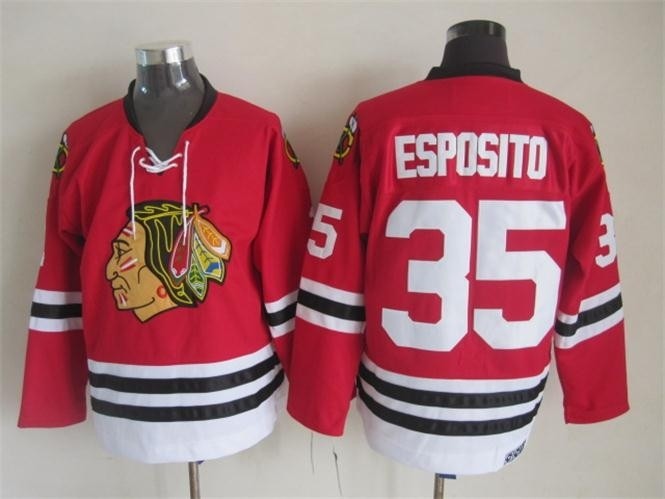 Men's Chicago Blackhawks #35 Tony Esposito 1957-58 Red CCM Throwback Jersey