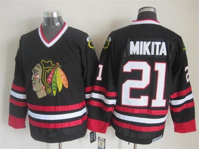 Men's Chicago Blackhawks #21 Stan Mikita Black CCM Throwback Jersey