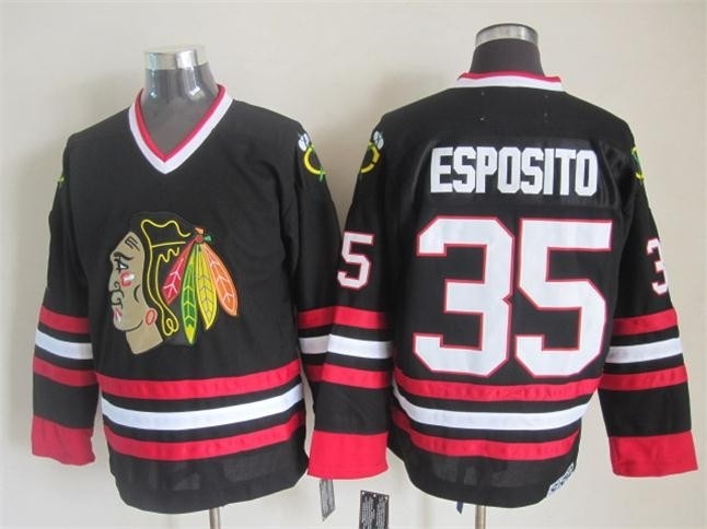 Men's Chicago Blackhawks #35 Tony Esposito Black CCM Throwback Jersey