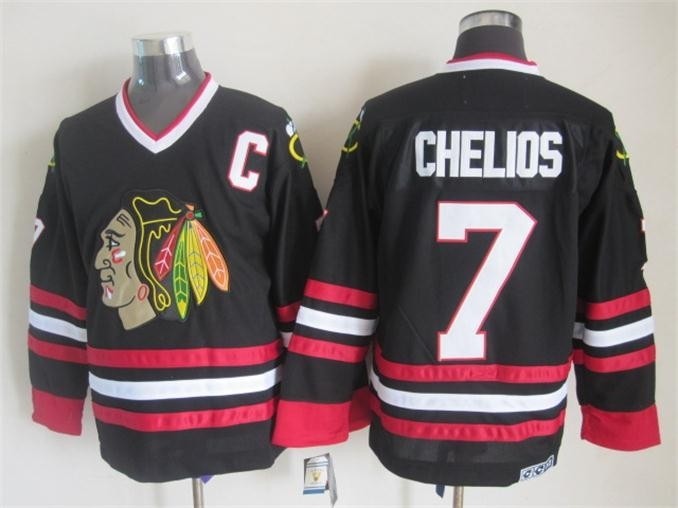 Men's Chicago Blackhawks #7 Chris Chelios Black CCM Throwback Jersey