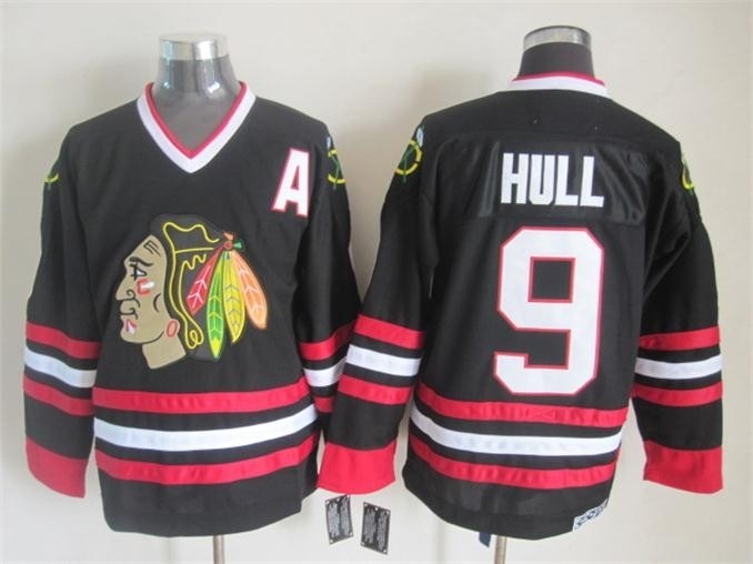 Men's Chicago Blackhawks #9 Bobby Hull Black CCM Throwback Jersey