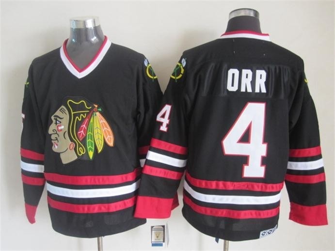 Men's Chicago Blackhawks #4 Bobby Orr Black CCM Throwback Jersey