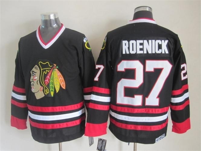 Men's Chicago Blackhawks #27 Jeremy Roenick Black CCM Throwback Jersey