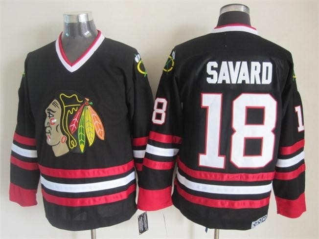 Men's Chicago Blackhawks #18 Denis Savard Black CCM Throwback Jersey