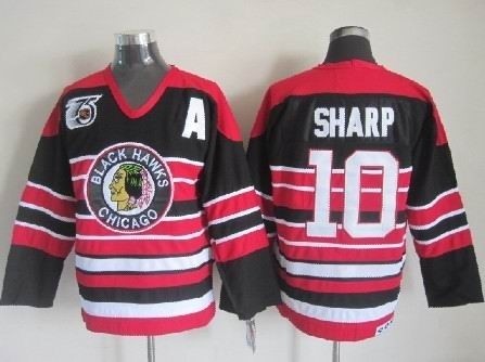 Men's Chicago Blackhawks #10 Patrick Sharp Black Pinstripe 75TH Throwback CCM Jersey