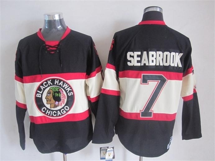 Men's Chicago Blackhawks #7 Chris Chelios Black Third Throwback Jersey