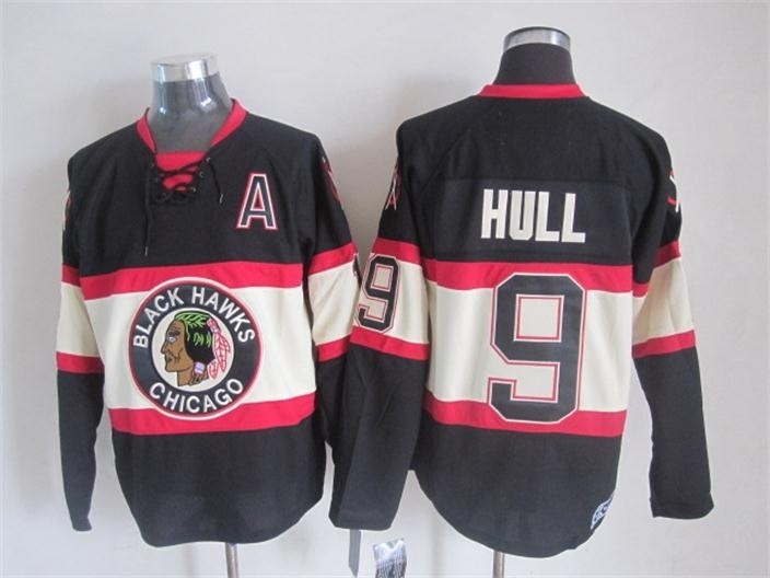 Men's Chicago Blackhawks #9 Bobby Hull Black Third Throwback Jersey