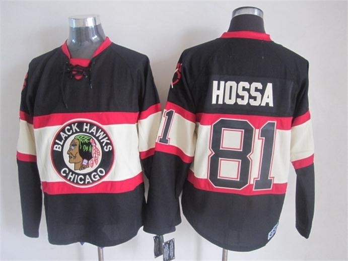 Men's Chicago Blackhawks #81 Marian Hossa Black Third Throwback Jersey