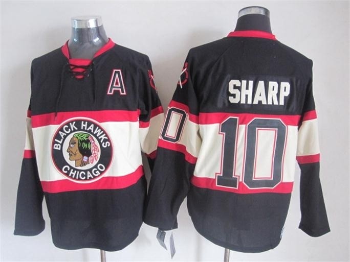 Men's Chicago Blackhawks #10 Patrick Sharp Black Third Throwback Jersey