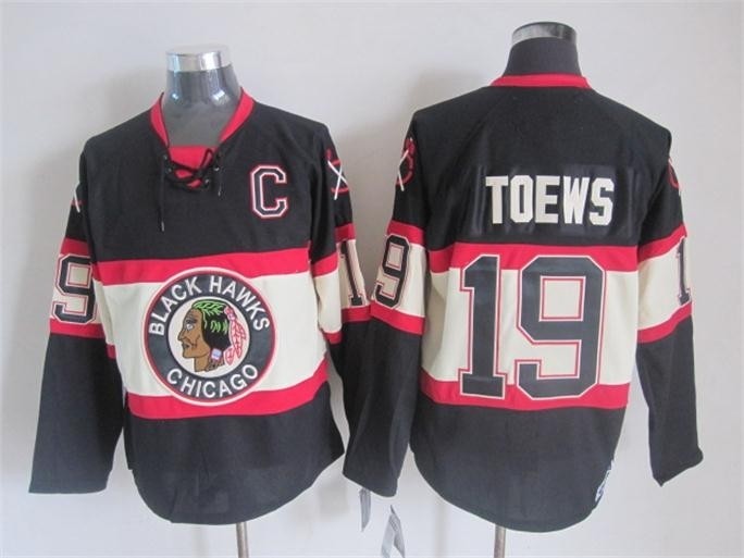 Men's Chicago Blackhawks #19 Jonathan Toews Black Third Throwback Jersey