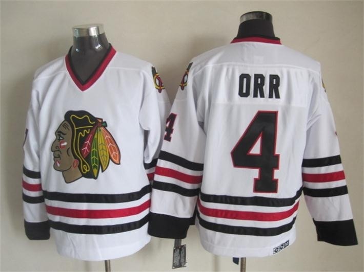 Men's Chicago Blackhawks #4 Bobby Orr White Throwback CCM Jersey