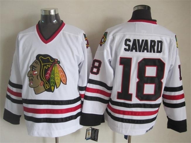 Men's Chicago Blackhawks #18 Denis Savard White Throwback CCM Jersey