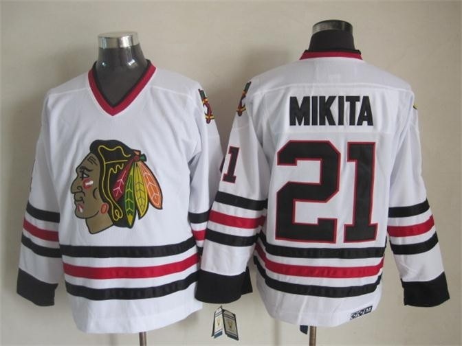 Men's Chicago Blackhawks #21 Stan Mikita White Throwback CCM Jersey