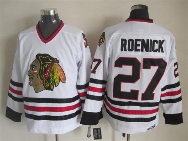 Men's Chicago Blackhawks #27 Jeremy Roenick White Throwback CCM Jersey