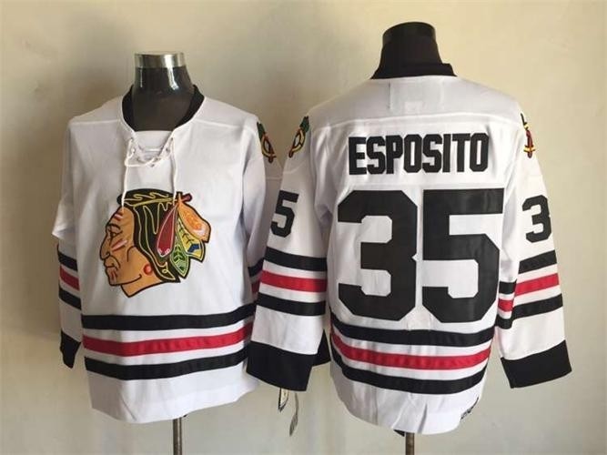 Men's Chicago Blackhawks #35 Tony Esposito 1957-58 White CCM Throwback Jersey