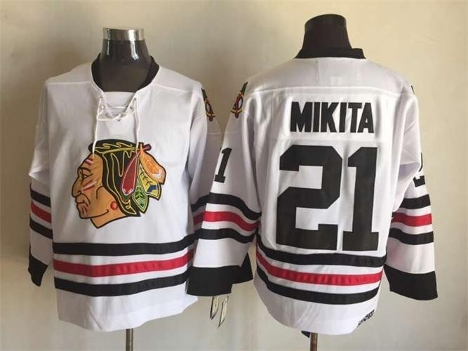 Chicago Blackhawks #21 Stan Mikita White Throwback CCM Jersey