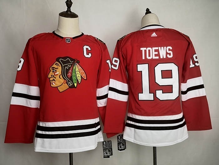 Women Blackhawks #19 Jonathan Toews Red Adidas Jersey