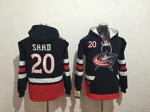 NHL Columbus Blue Jackets #20 Brandon Saad Navy All Stitched Hooded Sweatshirt