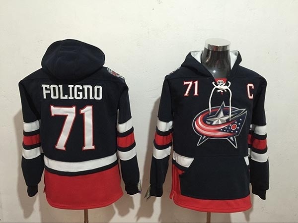 NHL Columbus Blue Jackets #71 Nick Foligno Navy All Stitched Hooded Sweatshirt