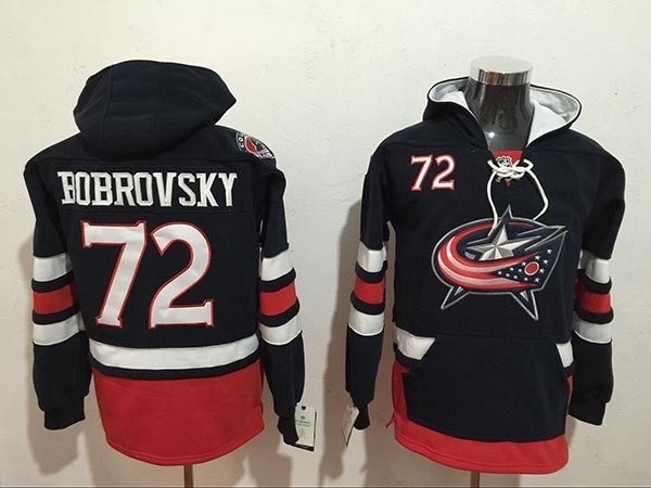 NHL Columbus Blue Jackets #72 Sergei Bobrovsky Navy All Stitched Hooded Sweatshirt