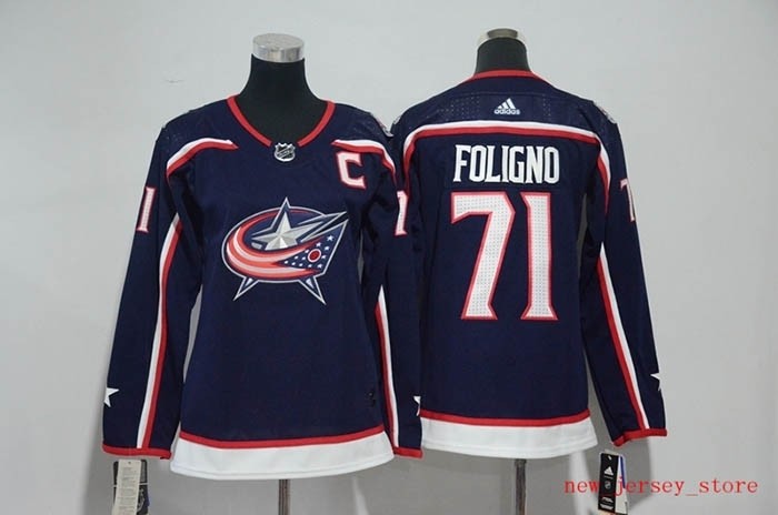 Women Columbus Blue Jackets #71 Nick Foligno Navy Adidas Jersey