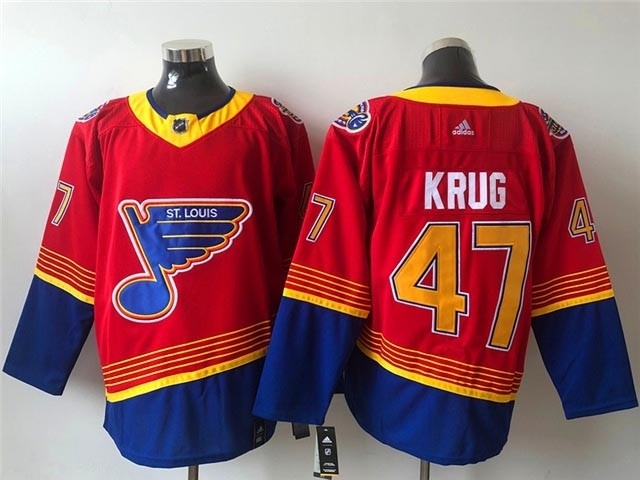 Men's St. Louis Blues #47 Torey Krug Red Adidas 2020-21 Reverse Retro Alternate NHL Jersey