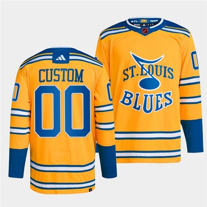 Men's St. Louis Blues Custom Yellow 2022-23 Reverse Retro Stitched Jersey(Name and number remark in comment column)