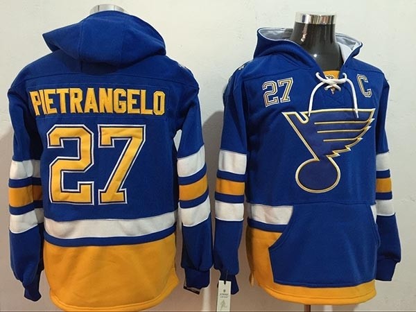 NHL St. Louis Blues #27 Alex Pietrangelo Blue All Stitched Hooded Sweatshirt