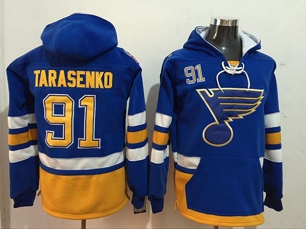 NHL St. Louis Blues #91 Vladimir Tarasenko Blue All Stitched Hooded Sweatshirt