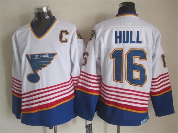 Men's St. Louis Blues #16 Brett Hull 1995 White Throwback CCM Jersey