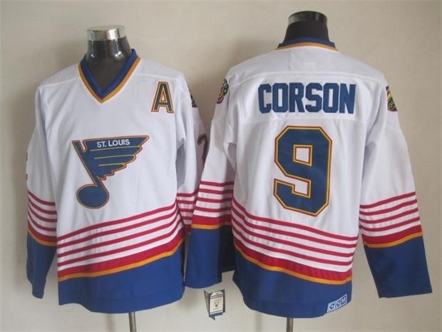 Men's St. Louis Blues #9 Shayne Corson 1995 White Throwback CCM Jersey