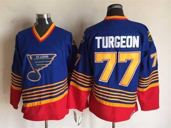 Men's St. Louis Blues #77 Pierre Turgeon 1995 Blue Throwback CCM Jersey