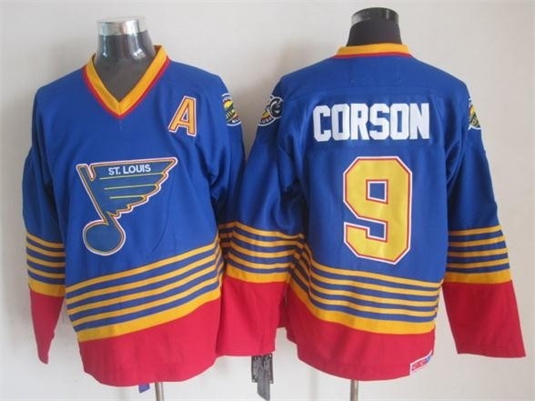 Men's St. Louis Blues #9 Shayne Corson 1995 Blue Throwback CCM Jersey