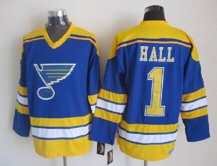 Men's St. Louis Blues #1 Glenn Hall Blue Throwback CCM Jersey