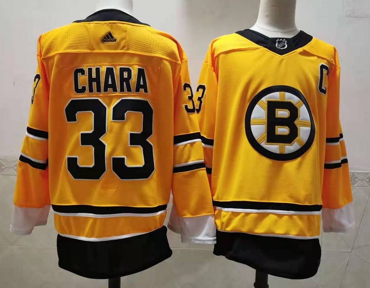 Men's Boston Bruins #33 Zdeno Chara Yellow Adidas 2020-21 Reverse Retro Alternate NHL Jersey