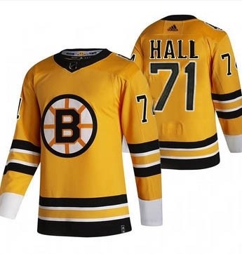 Boston Bruins #71 Taylor Hall Yellow Men's Adidas 2020-21 Reverse Retro Alternate NHL Jersey