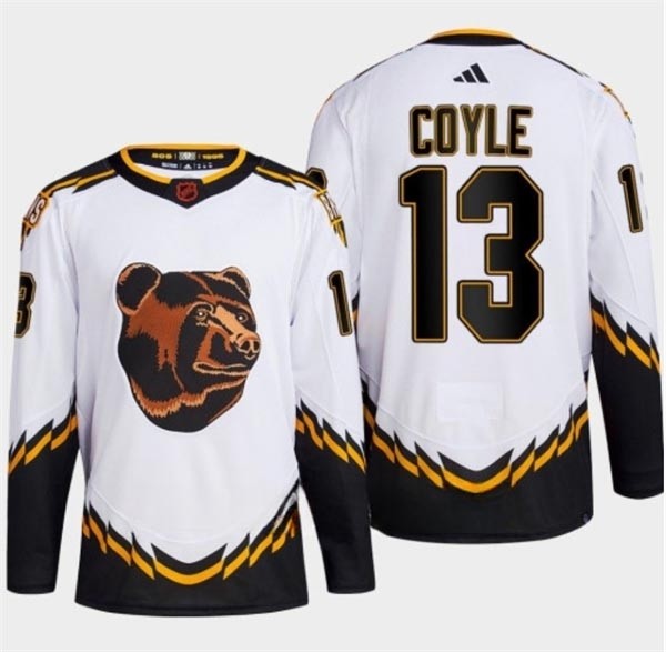 Men's Boston Bruins #13 Charlie Coyle White 2022-23 Reverse Retro Stitched Jersey