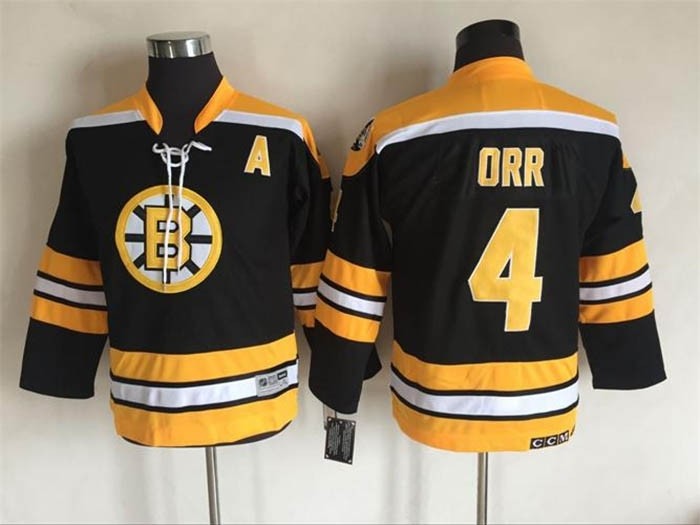 Youth Boston Bruins #4 Bobby Orr Black CCM Vintage Throwback Jersey